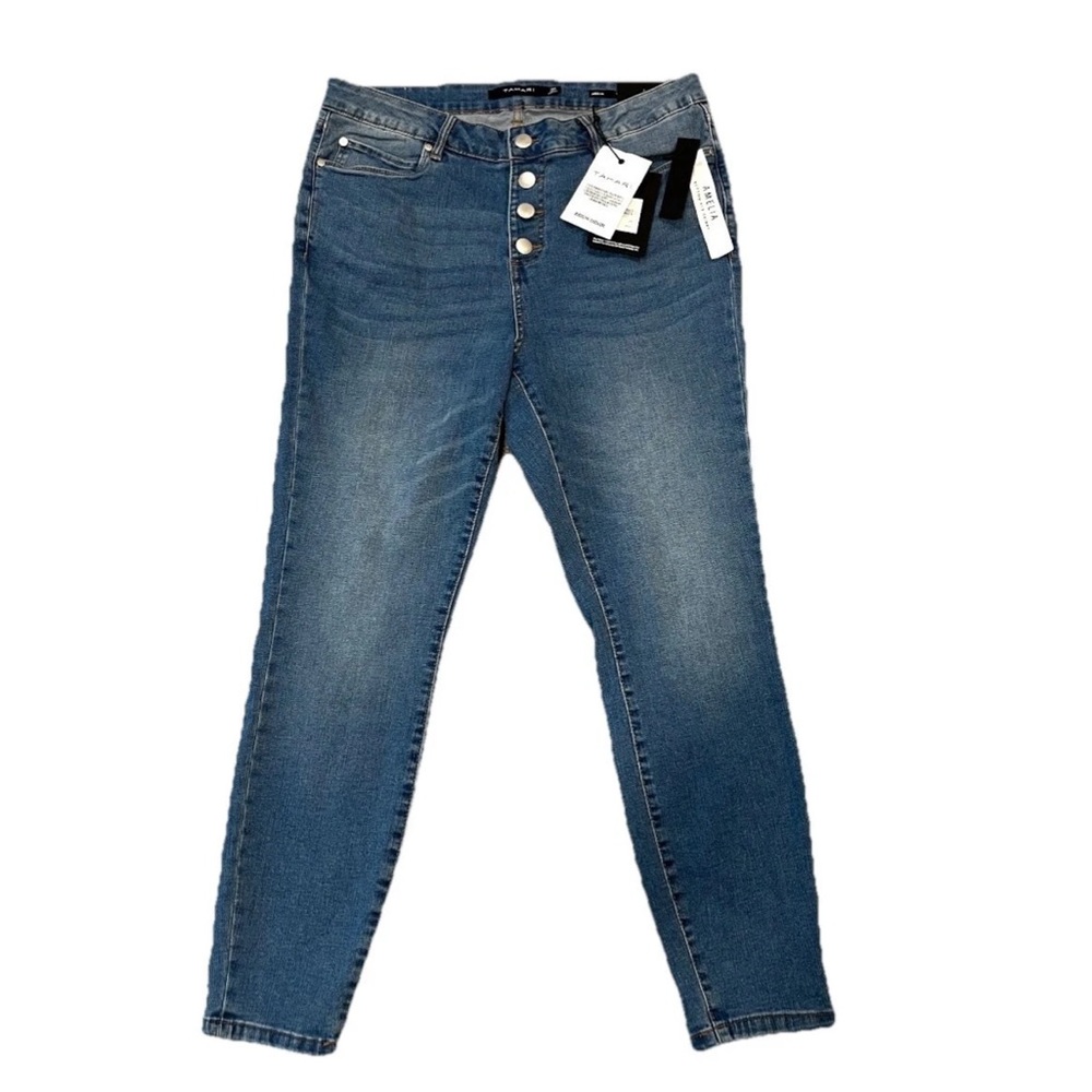 Tahari Women’s Amelia Button Fly Skinny Blue Denim Jeans Size 14W NWT Stretch